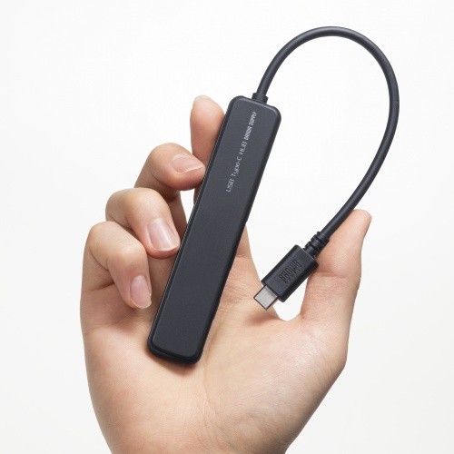 USB Type-C ハブ（4ポート・USB A×3・Type-C×1・PD100W対応・最大90W給電・USB 5Gbps・薄型・コンパクト・ケーブル一体型・ブラック）
