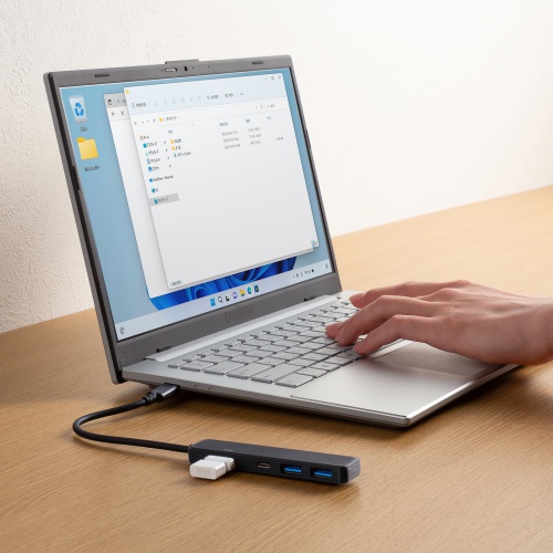 USB Type-C ハブ（4ポート・USB A×2・Type-C×2・PD100W対応・最大90W給電・USB・5Gbps・薄型・コンパクト ケーブル一体型・ブラック）