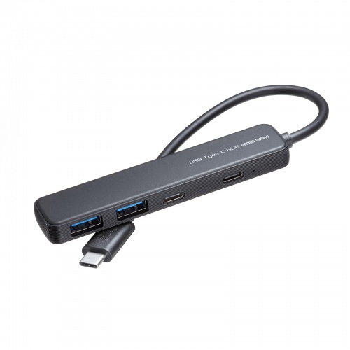 USB Type-C ハブ（4ポート・USB A×2・Type-C×2・PD100W対応・最大90W給電・USB・5Gbps・薄型・コンパクト ケーブル一体型・ブラック）