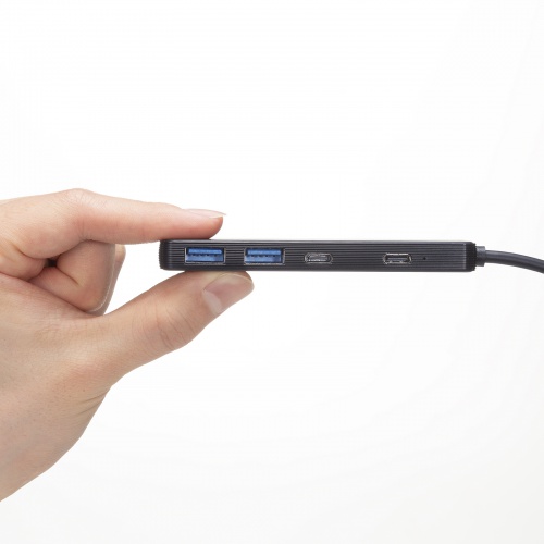 USB Type-C ハブ（4ポート・USB A×2・Type-C×2・PD100W対応・最大90W給電・USB・5Gbps・薄型・コンパクト ケーブル一体型・ブラック）