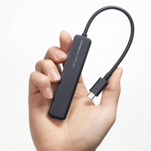 USB Type-C ハブ（4ポート・USB A×2・Type-C×2・PD100W対応・最大90W給電・USB・5Gbps・薄型・コンパクト ケーブル一体型・ブラック）
