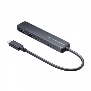 USB Type-C ハブ（4ポート・USB A×2・Type-C×2・PD100W対応・最大90W給電・USB・5Gbps・薄型・コンパクト ケーブル一体型・ブラック）