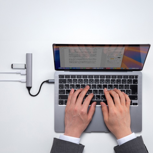 USBハブ（USB-C接続・5-in-1・薄型・スリム・カードリーダー付き・USB 5Gbps・Type-C・PD100W・ケーブル10cm・USB-A×2）