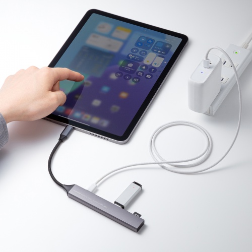 USBハブ（USB-C接続・5-in-1・薄型・スリム・カードリーダー付き・USB 5Gbps・Type-C・PD100W・ケーブル10cm・USB-A×2）