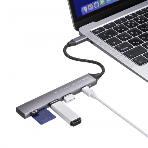 USBハブ（USB-C接続・5-in-1・薄型・スリム・カードリーダー付き・USB 5Gbps・Type-C・PD100W・ケーブル10cm・USB-A×2）