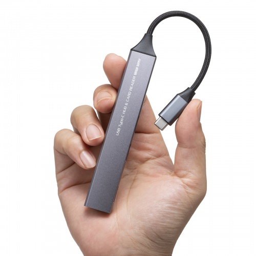 USBハブ（USB-C接続・5-in-1・薄型・スリム・カードリーダー付き・USB 5Gbps・Type-C・PD100W・ケーブル10cm・USB-A×2）
