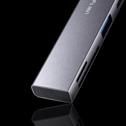 USBハブ（USB-C接続・5-in-1・薄型・スリム・カードリーダー付き・USB 5Gbps・Type-C・PD100W・ケーブル10cm・USB-A/USB-C×1）
