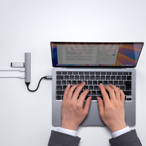 USBハブ（USB-C接続・5-in-1・薄型・スリム・カードリーダー付き・USB 5Gbps・Type-C・PD100W・ケーブル10cm・USB-A/USB-C×1）