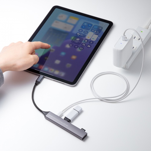 USBハブ（USB-C接続・5-in-1・薄型・スリム・カードリーダー付き・USB 5Gbps・Type-C・PD100W・ケーブル10cm・USB-A/USB-C×1）