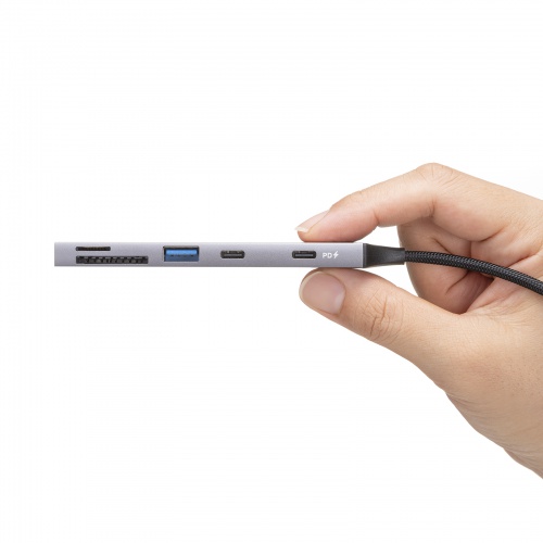 USBハブ（USB-C接続・5-in-1・薄型・スリム・カードリーダー付き・USB 5Gbps・Type-C・PD100W・ケーブル10cm・USB-A/USB-C×1）