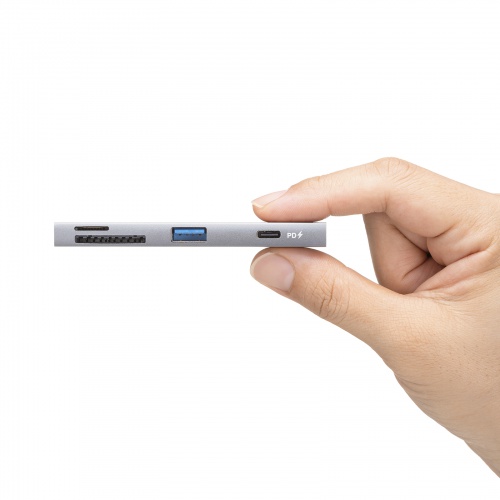 USBハブ（USB-C接続・4-in-1・直挿し・薄型・スリム・カードリーダー付き・USB 5Gbps・Type-C・USB-A・PD100W・コンパクト）