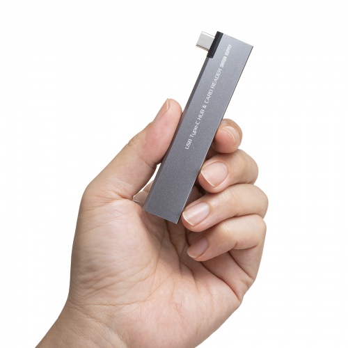 USBハブ（USB-C接続・4-in-1・直挿し・薄型・スリム・カードリーダー付き・USB 5Gbps・Type-C・USB-A・PD100W・コンパクト）