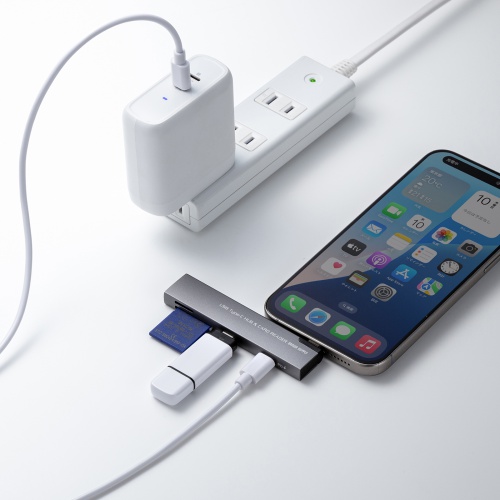 USBハブ（USB-C接続・4-in-1・直挿し・薄型・スリム・カードリーダー付き・USB 5Gbps・Type-C・PD100W・コンパクト）