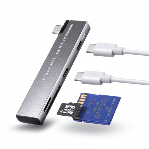 USBハブ（USB-C接続・4-in-1・直挿し・薄型・スリム・カードリーダー付き・USB 5Gbps・Type-C・PD100W・コンパクト）