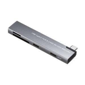 USBハブ（USB-C接続・4-in-1・直挿し・薄型・スリム・カードリーダー付き・USB 5Gbps・Type-C・PD100W・コンパクト）