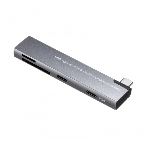 USBハブ（USB-C接続・4-in-1・直挿し・薄型・スリム・カードリーダー付き・USB 5Gbps・Type-C・PD100W・コンパクト）