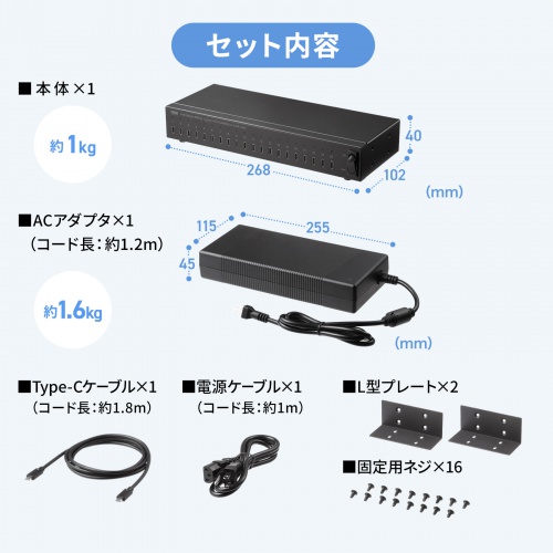 Type-C 10ポートハブ（USB・5Gbps・iPad タブレット 10台同時充電/同期・セルフパワー・USB PD・27W・デイジーチェーン可能・学校向け・法人向け）