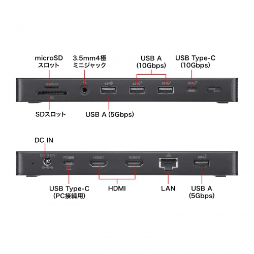 ドッキングステーション（タイプCハブ・HDMI・2画面出力・縦型スタンド付き・4K/60Hz対応・PD65W・充電アダプタ付き・アルミ製） USB-CVDK16 サンワサプライ