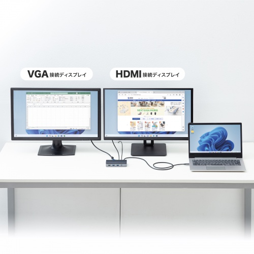 ドッキングステーション（2画面出力・HDMI / VGA 対応・USB Type-C・コンパクトサイズ・PD100W対応・LANポートUSB Aポート・Windows/Mac）