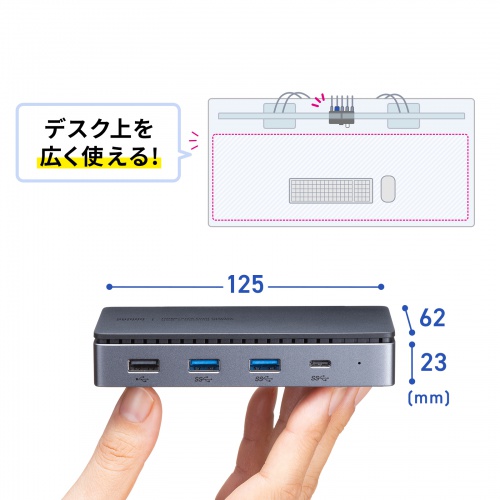 ドッキングステーション（2画面出力・HDMI / VGA 対応・USB Type-C・コンパクトサイズ・PD100W対応・LANポートUSB Aポート・Windows/Mac）