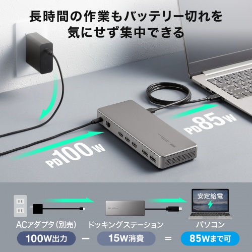 ドッキングステーション（3画面・4K/60Hz・Mac/Win対応・USB-C接続・HDMI×3 DP×2・据え置き型・11-in-1・シルバー）