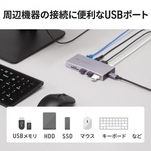 ドッキングステーション（Type-C・10-in-1・HDMI・1画面・4K/60Hz・PD急速充電・SDカードリーダー・LAN・MACアドレスパススルー・コンパクト・ケーブル着脱式）