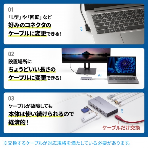 ドッキングステーション（Type-C・10-in-1・HDMI・1画面・4K/60Hz・PD急速充電・SDカードリーダー・LAN・MACアドレスパススルー・コンパクト・ケーブル着脱式）