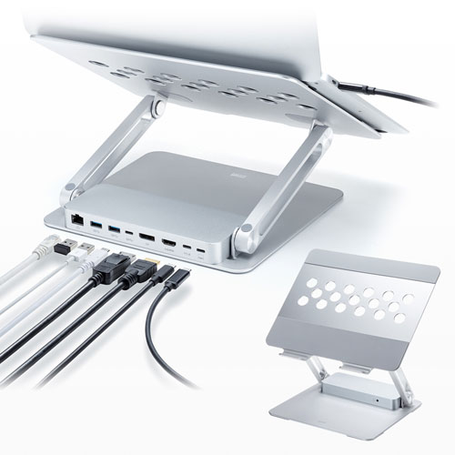 ドッキングステーション（タイプCハブ・USBハブ・アルミスタンド・２画面出力・マグネット・PD・HDMI・DisplayPort・LAN・ROG Ally） USB-CVDK9STN サンワサプライ