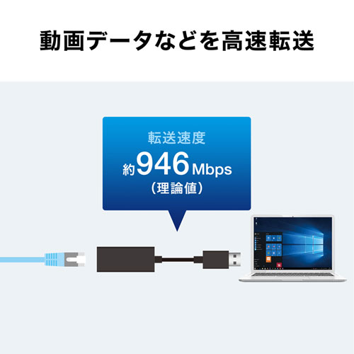 USB-LAN変換アダプタ（USB3.2・ギガビット対応・ブラック） USB-CVLAN1BKN サンワサプライ