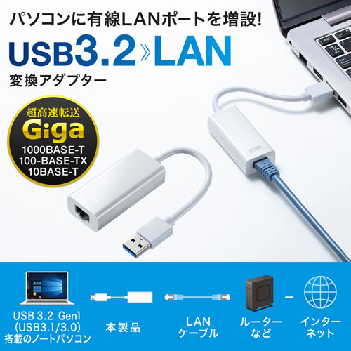 LANアダプタ(USB3.1-有線LAN変換・ギガビット・ホワイト)