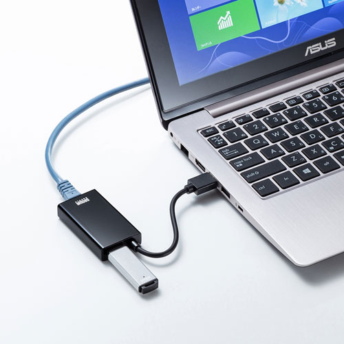 USB-LAN変換アダプタ（USB3.2・USBハブポート付・ギガビット対応・おすすめ・ブラック） USB-CVLAN3BKN サンワサプライ