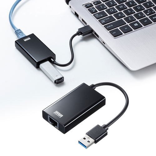 USB-LAN変換アダプタ（USB3.2・USBハブポート付・ギガビット対応・おすすめ・ブラック） USB-CVLAN3BKN サンワサプライ