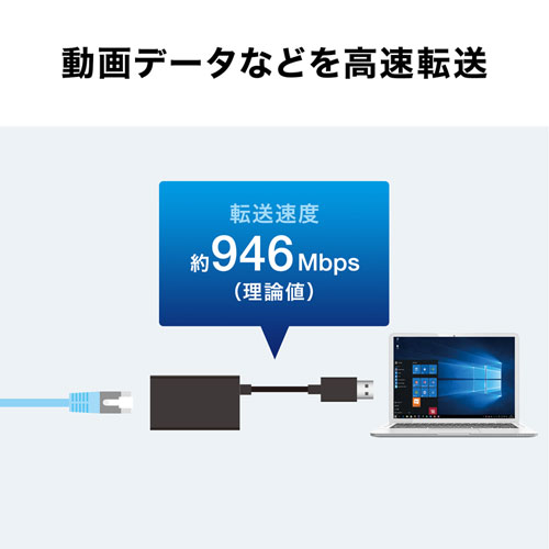 USB-LAN変換アダプタ（USB3.2・USBハブポート付・ギガビット対応・おすすめ・ブラック） USB-CVLAN3BKN サンワサプライ