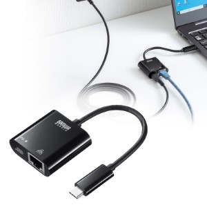 TypeC-LAN変換アダプタ（USB3.2・ガビット対応・PD対応・おすすめ・ブラック） USB-CVLAN7BK サンワサプライ