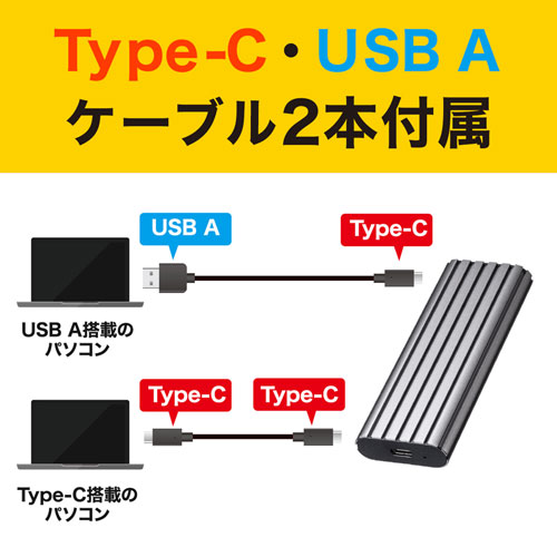 M.2 PCIe/NVMe SSDケース（アルミ製・USB Type-C/USBAケーブル付属・ドライバ不要）