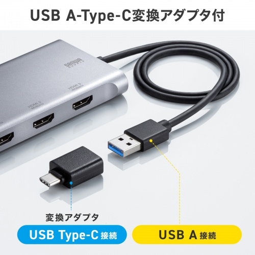 USB-HDMIディスプレイアダプタ（4K/60Hz対応・3画面出力・USB-A/Type-C両対応・変換アダプタ）