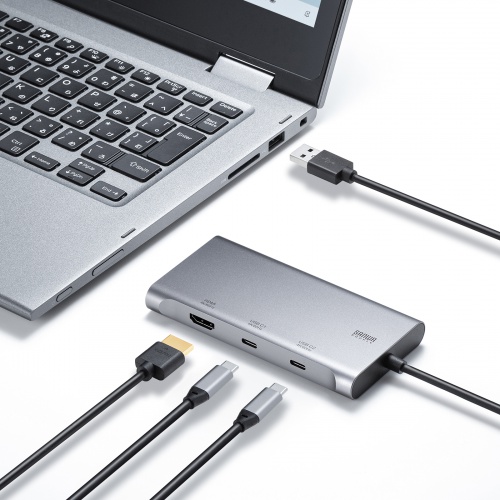 USB C - HDMI 変換アダプタ（4K×3・拡張・3画面・HDMI×1 USB C×2・ディスプレイアダプタ・トリプルディスプレイ・Win Mac対応）