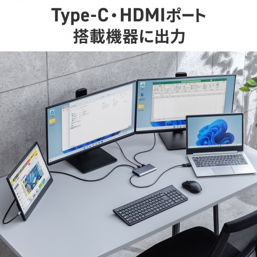 USB C - HDMI 変換アダプタ（4K×3・拡張・3画面・HDMI×1 USB C×2・ディスプレイアダプタ・トリプルディスプレイ・Win Mac対応）