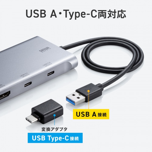 USB C - HDMI 変換アダプタ（4K×3・拡張・3画面・HDMI×1 USB C×2・ディスプレイアダプタ・トリプルディスプレイ・Win Mac対応）