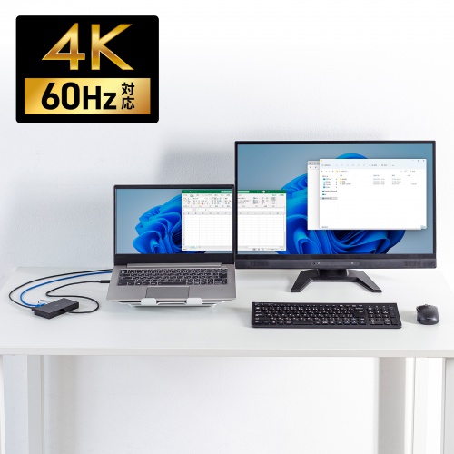 ドッキングステーション（Type-C 接続・5 in 1・HDMI 1つ・4K/60Hz・USB A 2つ・PD100W・LANポート・面ファスナー固定・ケーブル長 50cm）