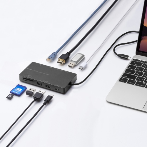 Type-C ドッキングステーション（9-in-1・机固定・ハブ・USB PD・HDMI・SD・MicroSD・カードリーダー・USB3.2・Gen1・DisplayPort Alt mode）