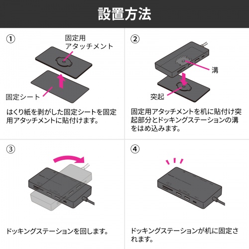 Type-C ドッキングステーション（9-in-1・机固定・ハブ・USB PD・HDMI・SD・MicroSD・カードリーダー・USB3.2・Gen1・DisplayPort Alt mode）
