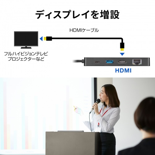 Type-C ドッキングステーション（9-in-1・机固定・ハブ・USB PD・HDMI・SD・MicroSD・カードリーダー・USB3.2・Gen1・DisplayPort Alt mode）