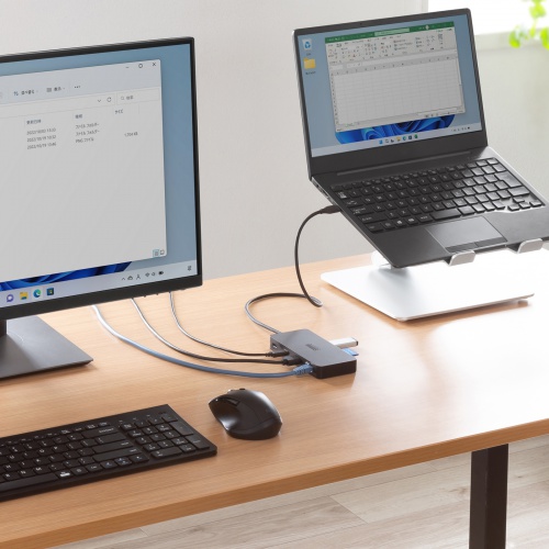 Type-C ドッキングステーション（ハブ・2画面出力・7-in-1・Type-Cモニター対応・4K/60Hz・8K対応・HDMI・PD充電・USB3.0・5Gbps・ブラック）