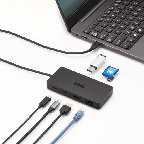 Type-C ドッキングステーション（ハブ・2画面出力・7-in-1・Type-Cモニター対応・4K/60Hz・8K対応・HDMI・PD充電・USB3.0・5Gbps・ブラック）