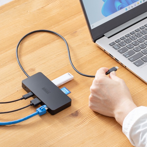 Type-C ドッキングステーション（ハブ・2画面出力・7-in-1・Type-Cモニター対応・4K/60Hz・8K対応・HDMI・PD充電・USB3.0・5Gbps・ブラック）