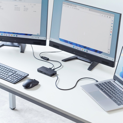 Type-C ドッキングステーション（ハブ・2画面出力・7-in-1・Type-Cモニター対応・4K/60Hz・8K対応・HDMI・PD充電・USB3.0・5Gbps・ブラック）