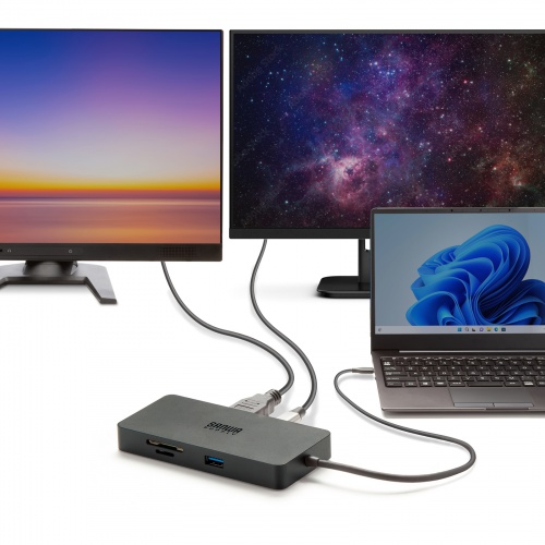 Type-C ドッキングステーション（ハブ・2画面出力・7-in-1・Type-Cモニター対応・4K/60Hz・8K対応・HDMI・PD充電・USB3.0・5Gbps・ブラック）