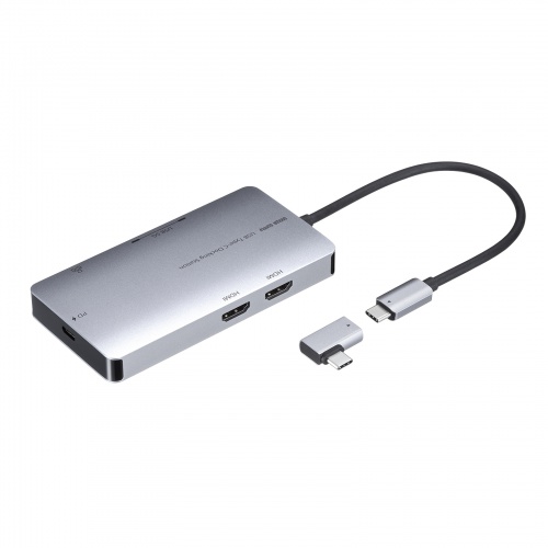ドッキングステーション（タイプCハブ・HDMI・4K・L型アダプタ・PD100W・スマートPD対応・ケーブル長20cm・モバイル） USB-DKM8S サンワサプライ