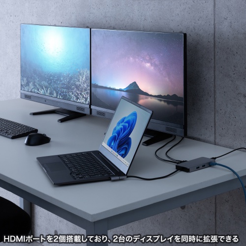 ドッキングステーション（タイプCハブ・HDMI・4K・L型アダプタ・PD100W・スマートPD対応・ケーブル長20cm・モバイル） USB-DKM8S サンワサプライ